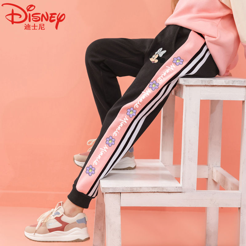 迪士尼女童加绒加厚裤子2022新款冬季儿童保暖裤秋冬女大童棉裤潮