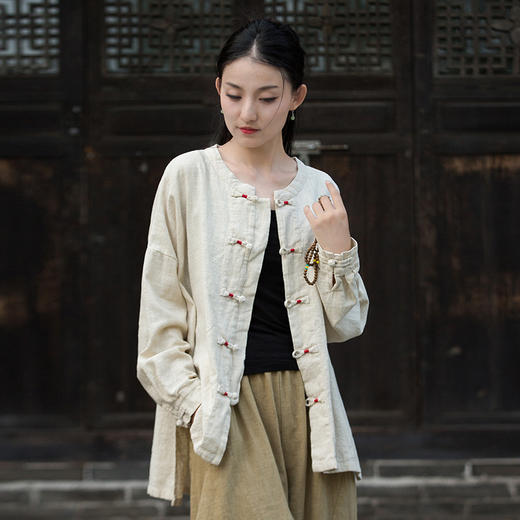 雀说棉麻女装新品复古盘扣新中式衬衫女宽松文艺国风禅意茶服上衣AL3391 商品图1