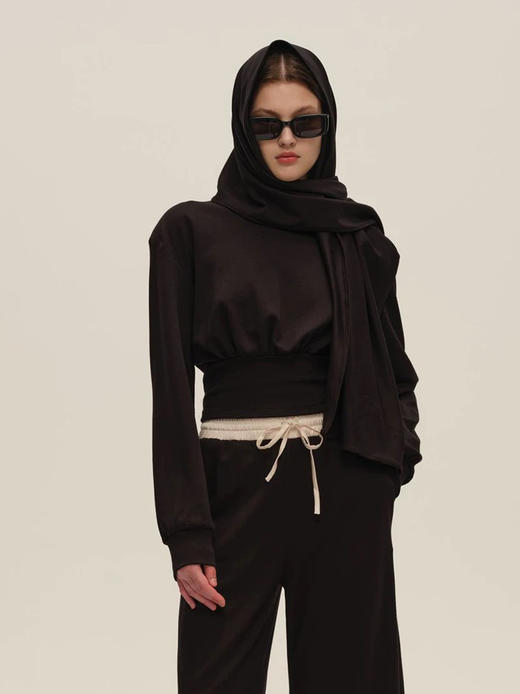 SIJIA｜AW2550 黑色围巾收腰卫衣 商品图9