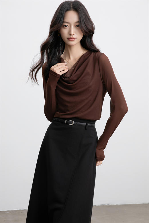 「老顾客福利早秋洋气堆堆领上衣」秋季优雅蕾丝拼接上衣2025新款显瘦长袖洋气小衫04146 商品图6