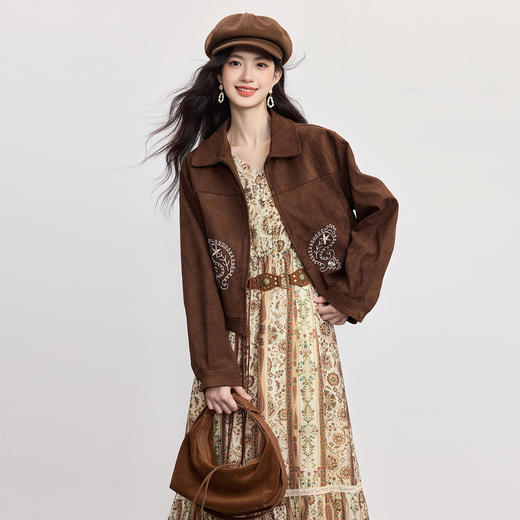 【09/26新品】熙世界「游牧曲线裙」波西米亚度假风复古印花V领连衣裙秋季女装 商品图4