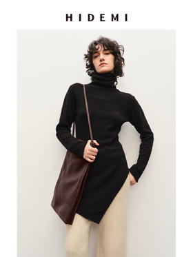 HIDEMI 美利奴羊毛不对称设计感中长款毛衣