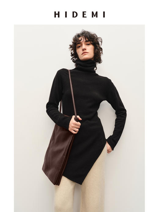 HIDEMI 美利奴羊毛不对称设计感中长款毛衣 商品图0