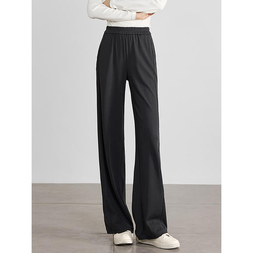 【专属特价】熙世界窄版阔腿裤女春秋新款高腰休闲宽松弹力针织直筒裤糯米裤子 商品图1