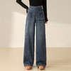 假两件复古蓝阔腿牛仔裤，高腰显瘦长款休闲直筒裤MYX-OZY-25213-L 商品缩略图0