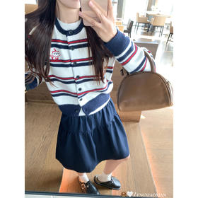 <曾小咸推荐>条纹毛衣开衫刺绣外套【预售款，预计3-15天发货】