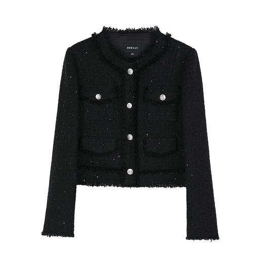 NEELLY纳俪商场同款秋季新款时尚小香风毛边花呢正肩短外套女N25094C04626 商品图3