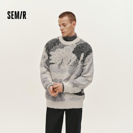 森马毛衫男冬艺术感撞色抽象迷彩提花针织衫2025新款潮流情侣毛衣 商品图0