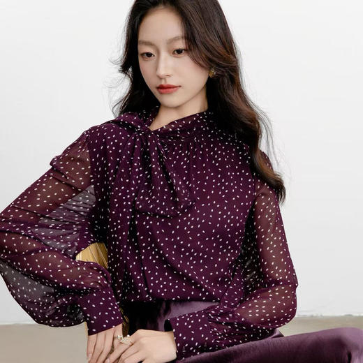 FLLJ3075 2025秋季新款波点宽松大码显瘦雪纺衫小衫长袖女衬衣 商品图2