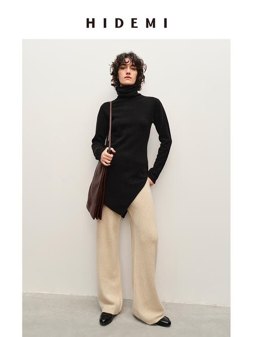 HIDEMI 美利奴羊毛不对称设计感中长款毛衣 商品图1
