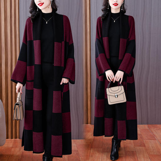 雀说秋冬宽松毛呢开衫过膝长款加厚针织外套AL8212 商品图0