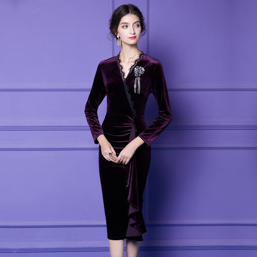 胸花丝绒裙YY20911 商品图1