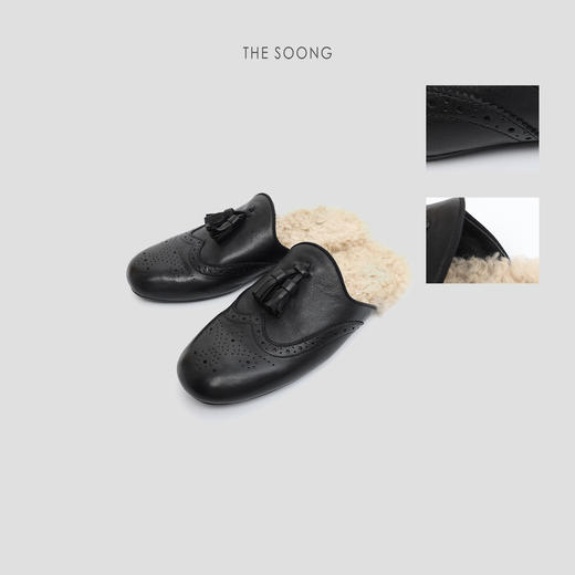 THESOONG/毛毛拖一脚蹬百搭平底加绒包头半拖HWZB7922 商品图5