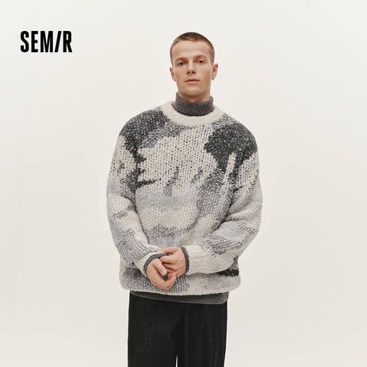 森马毛衫男冬艺术感撞色抽象迷彩提花针织衫2025新款潮流情侣毛衣 商品图1