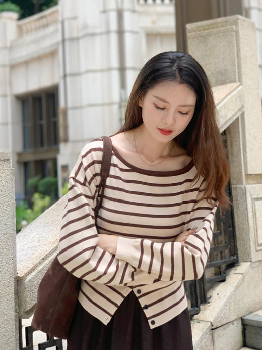 【百图lulu定制】【赫本条纹衫】一字领 条纹 针织衫 商品图12