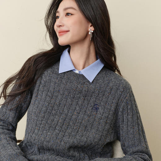 【严选】诗凡黎刺绣绞花羊毛针织衫2025秋新款慵懒温柔软糯小麻花套头毛衣7G9132961 商品图0