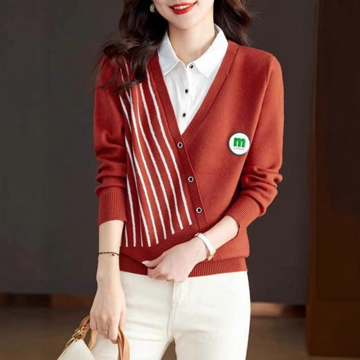 春秋2025新款女宽松气质假两件毛衣洋气减龄衬衫领针织打底衫上衣 商品图2