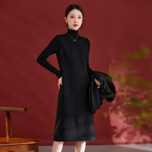 QS羊毛无袖连衣裙女秋冬新款气质纯色日常气质百搭裙子2753 商品图3