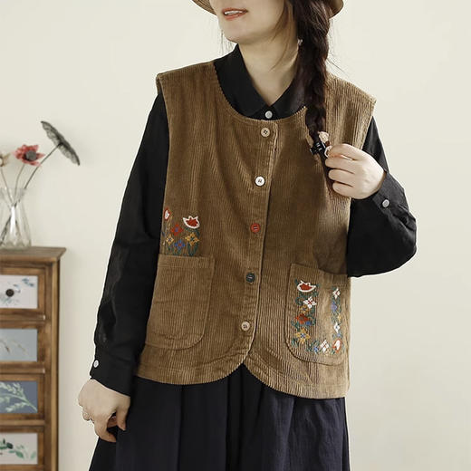 裁缝学苑AQ548复古灯芯绒马甲纸样女装新款圆领无袖开衫坎肩样板 商品图1