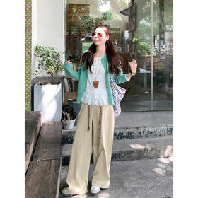 <曾小咸推荐>绿色针织衫休闲裤套装【预售款，预计3-15天发货】