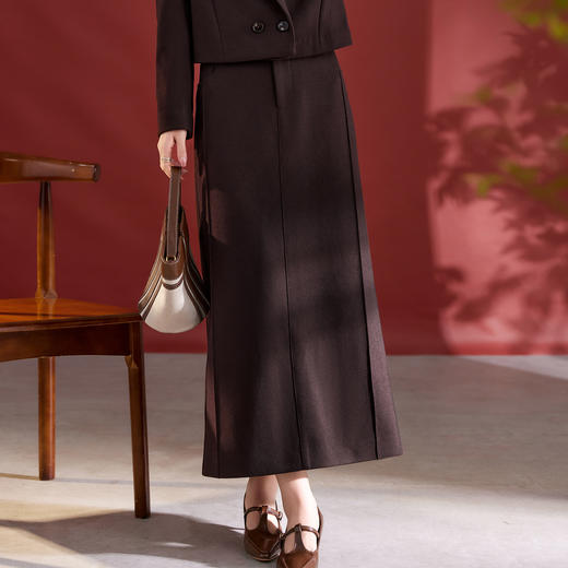 QS羊毛梭织半身裙女中长款A字裙显瘦气质秋冬新款高腰一步裙1327 商品图3