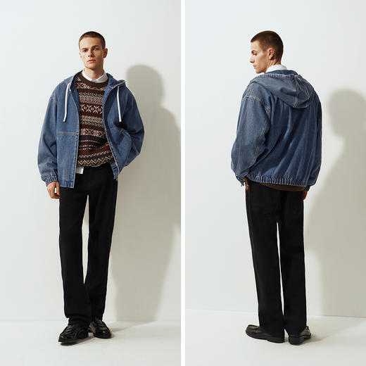 森马牛仔夹克男款复古做旧宽松连帽外套2025秋冬新款上衣街头潮酷 商品图4