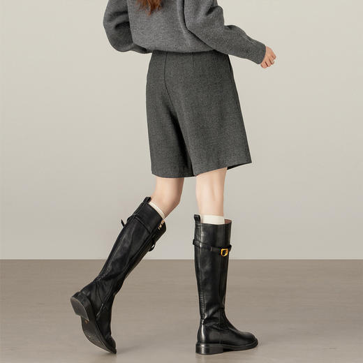 【09/26新品】熙世界灰色毛呢短裤女秋冬2025新款高级感休闲直筒中裤西装五分裤 商品图4