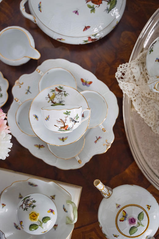 独角鹿西洋古董20世纪下半叶匈牙利赫伦瓷窑出品「罗斯柴尔德之鸟」系列主题手绘描金装饰下午茶瓷器套件 商品图5