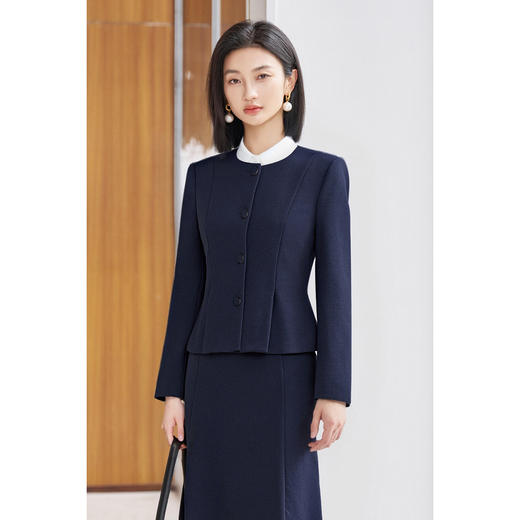 米思阳2026春季新款知性气质时尚修身立裁圆领单排扣短外套+高腰鱼尾半身裙4534/4533 商品图3