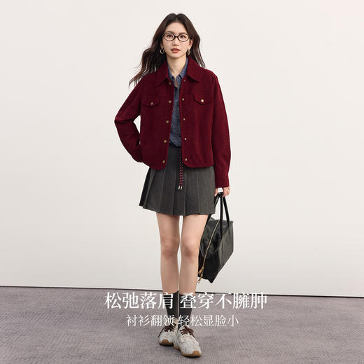 【09/26新品】熙世界复古安哥拉红灯芯绒短外套女士秋冬松弛感落肩翻领夹克上衣 商品图2