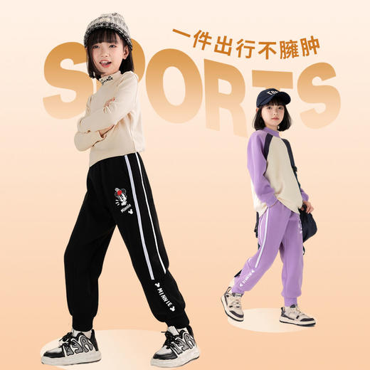 迪士尼女童加绒裤子一体绒外穿2024新款女大童运动裤冬季加厚卫裤 商品图6