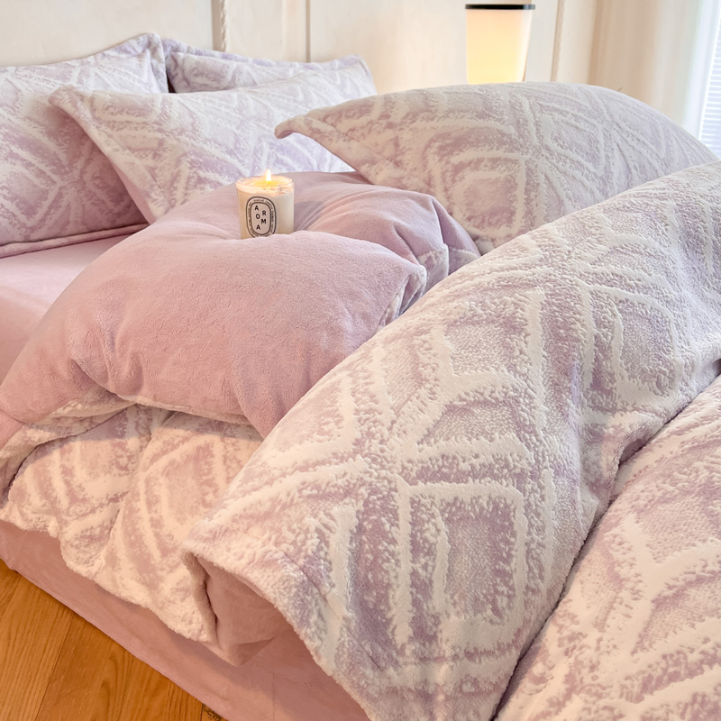 自然醒高克重雕花绒四件套加厚牛奶绒四件套新款珊瑚绒冬季法兰绒床单被套床上用品NH167