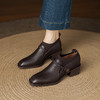 【预售5天】复古羊皮针织拼接深口单鞋女秋冬新款真皮一字带粗跟中跟小皮鞋女LD&7438 商品缩略图4