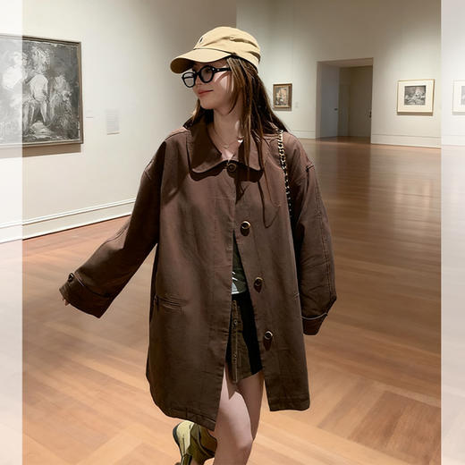 西遇风衣外套女小个子秋季新款韩版高级感纽扣翻领宽松大衣SS051536 商品图0