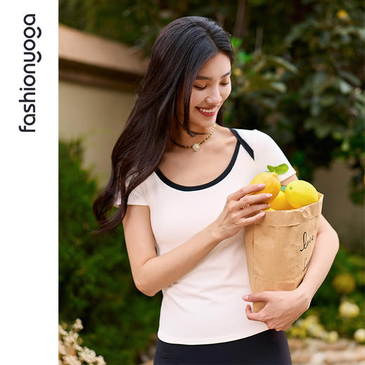 凡圣瑜伽优雅撞色U领短袖 FC15369 商品图8