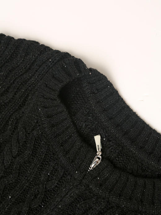 黑色亮片针织开衫女 短款拉链长袖上衣 春秋季修身显瘦毛衣外套 商品图2