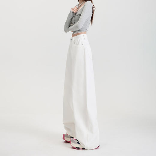 【可穿三季】三防天丝棉纯白色宽松阔腿裤 性简约显瘦防油污牛仔裤 商品图3