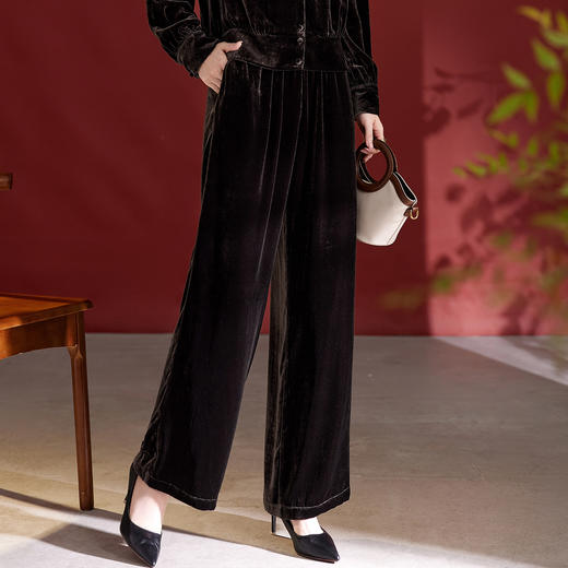 真丝丝绒阔腿裤，高腰垂感显瘦桑蚕丝直筒休闲裤SM-42501773 商品图0