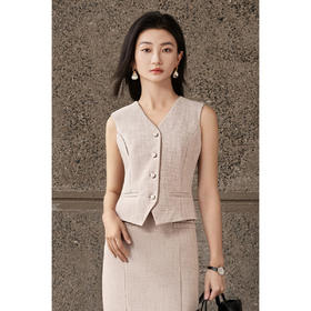 米思阳2026春季新款高级感西装马甲春季显瘦单排扣V领气质马甲外套4404