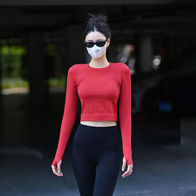 Beemen新款女式华夫格瑜伽上衣 长袖运动款修身紧身 速干透气健身服 户外室内瑜伽训练服