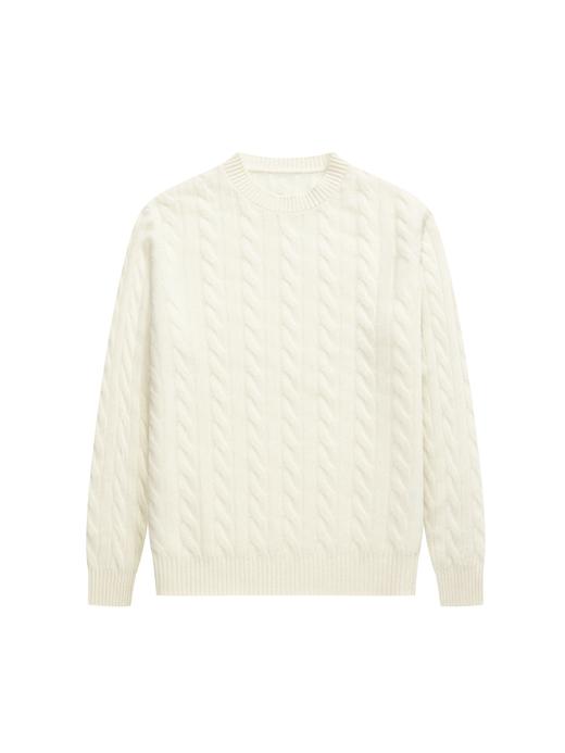 「3色可选」100%羊绒7针圆领绞花针织衫 商品图2