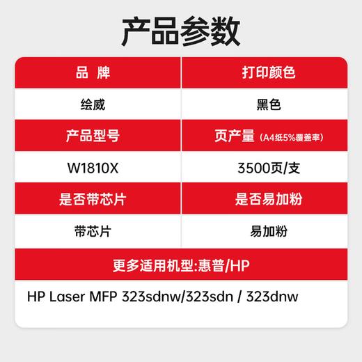 绘威W1810A粉盒适用惠普HP Laser 323dnw墨粉盒 MFP 323sdn碳粉盒 MFP 323sdnw打印机硒鼓墨盒 商品图3