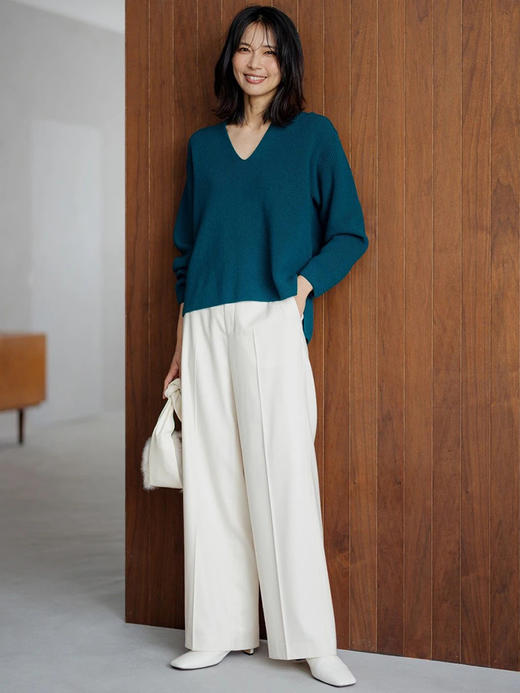 23区日系春季通勤羊毛混纺半松紧腰直筒长裤休闲阔腿裤商场同款 商品图1