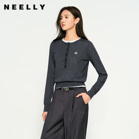 NEELLY纳俪商场同款秋季新款复古百搭假两件针织衫女气质通勤毛衣N25094A04623