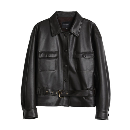 NEELLY纳俪商场同款秋冬新款气质简约皮衣外套女高级感通勤上衣N25091C01140 商品图3