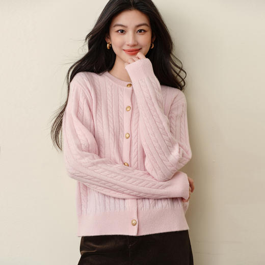 【严选】诗凡黎刺绣绞花长袖针织衫2025秋新款慵懒温柔软糯小麻花毛衣外套7G9132971 商品图2