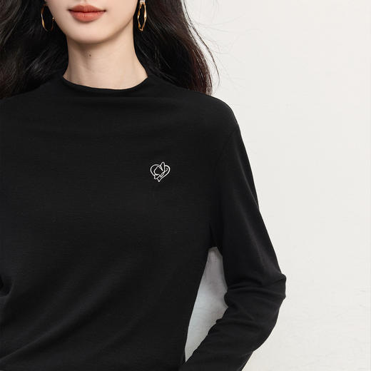 【周末秒杀】熙世界天丝羊毛混纺半高领T恤女秋冬长袖正肩打底衫内搭显瘦上衣 商品图3