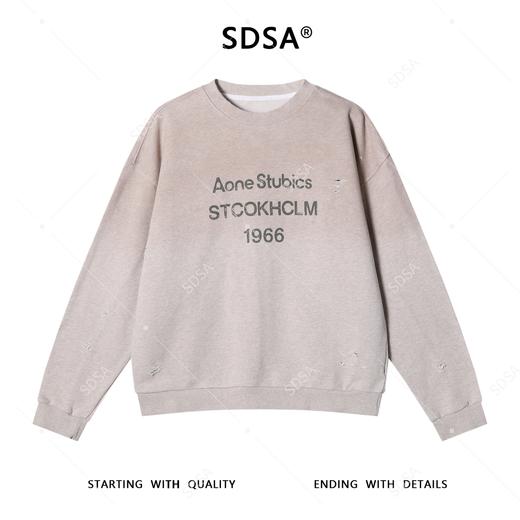 87629SDSA秋冬新款痞帅男装美式渐变破洞撞色印花字母圆领卫衣百搭宽松 商品图1