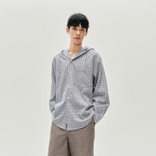 森马长袖衬衫男格纹外套轻薄款2025秋季新款连帽上衣宽松经典百搭 商品图2