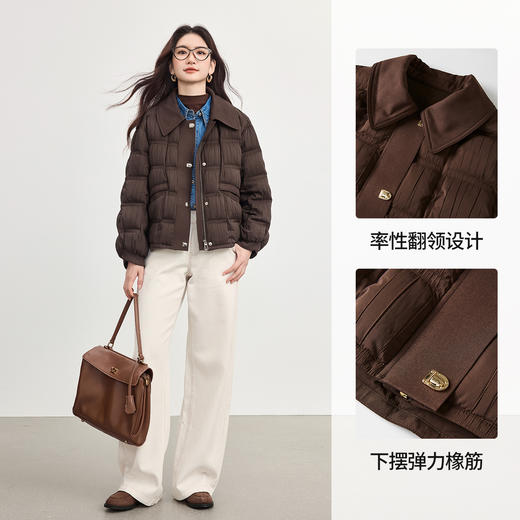 【年货节】熙世界90白鸭绒轻薄羽绒服女短款2025秋冬季新款菱格翻领保暖外套 商品图1